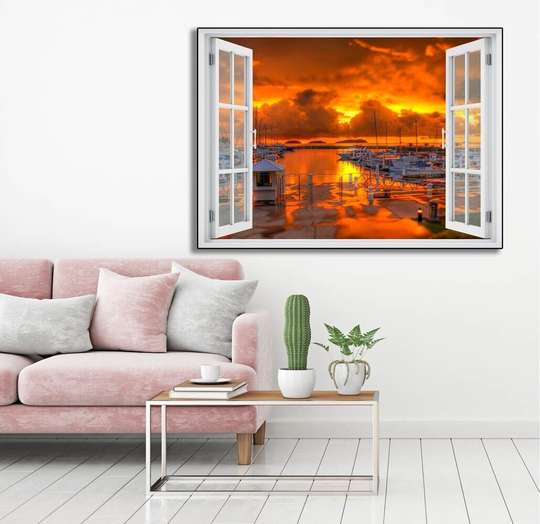 Wall Sticker - Window overlooking the port at sunset