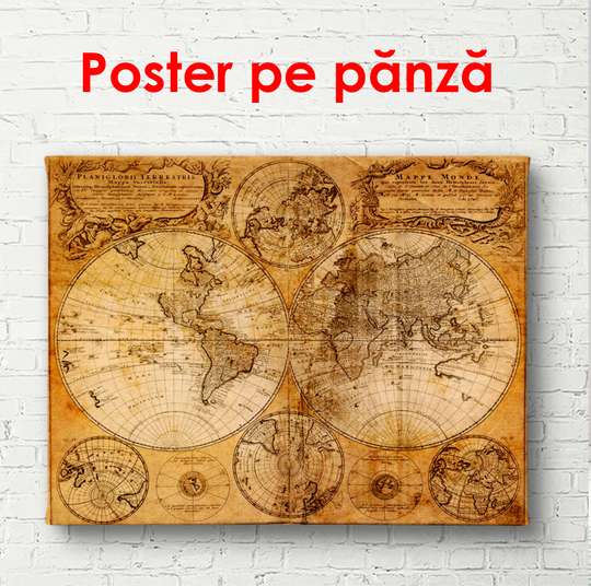 Постер - Старинная карта, 90 x 60 см, Постер в раме, Винтаж