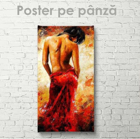 Poster - Lady in a bright red dress, 30 x 90 см, Canvas on frame, Glamour