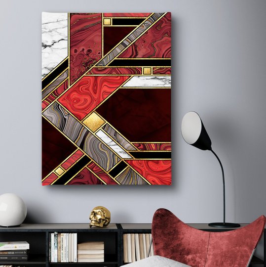 Постер, Оттенки красного с золотыми элементами, 30 x 45 см, Холст на подрамнике