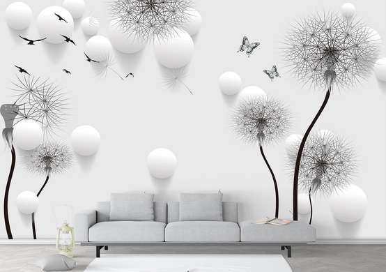 Wall Mural - Dandelions on a light gray background