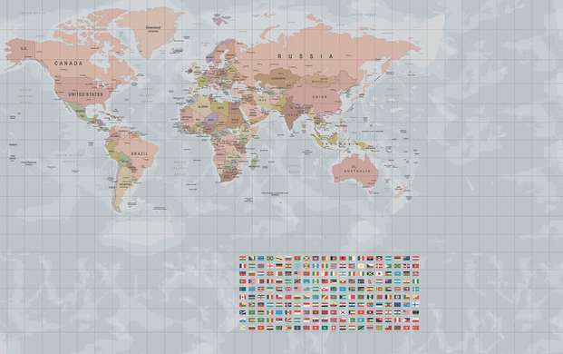 Fototapet - Harta politică a lumii cu steaguri