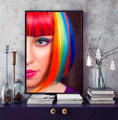 Poster - Girl with rainbow hairstyle, 30 x 60 см, Canvas on frame