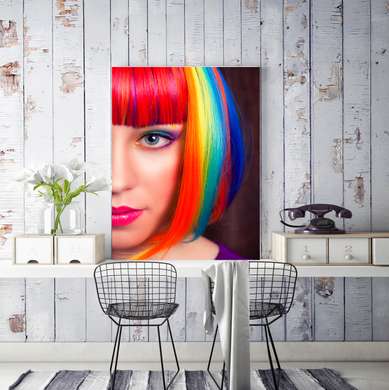 Poster - Girl with rainbow hairstyle, 30 x 60 см, Canvas on frame