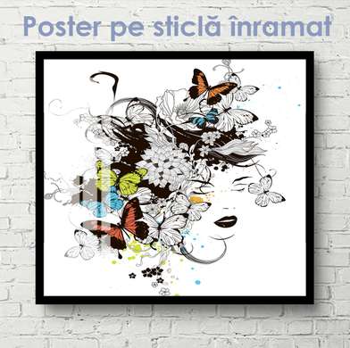 Poster - Girl with butterflies, 40 x 40 см, Canvas on frame, Different
