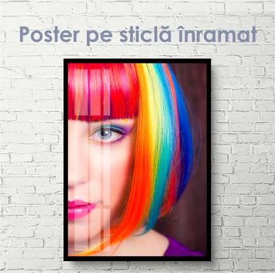 Постер - Девушка с радужной прической, 30 x 60 см, Холст на подрамнике