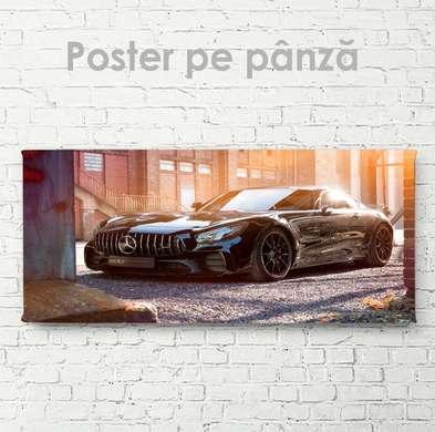 Poster - Mercedes negru lucios, 60 x 30 см, Panza pe cadru