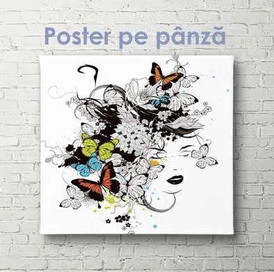 Poster - Fată cu fluturi, 40 x 40 см, Panza pe cadru