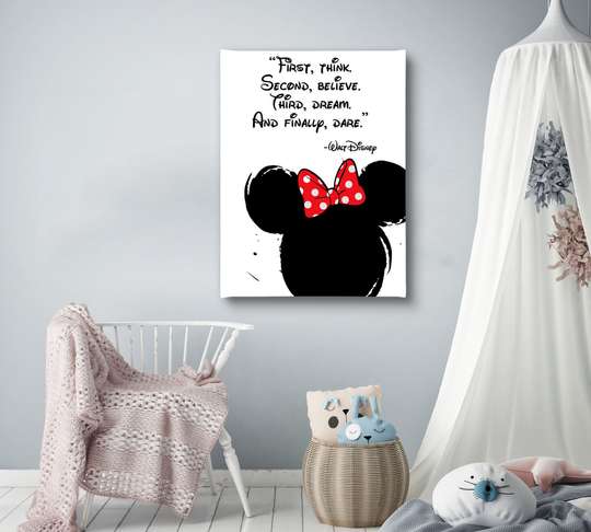 Poster - Minnie Mouse cu citat, 30 x 45 см, Panza pe cadru, Pentru Copii