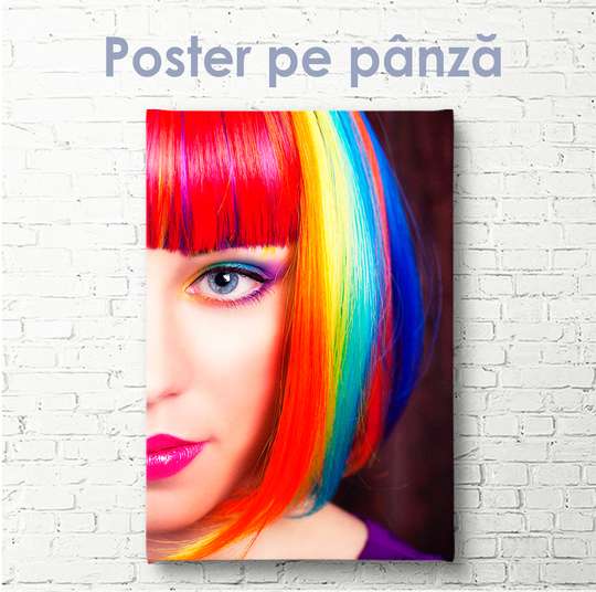 Poster - Girl with rainbow hairstyle, 30 x 60 см, Canvas on frame, Different
