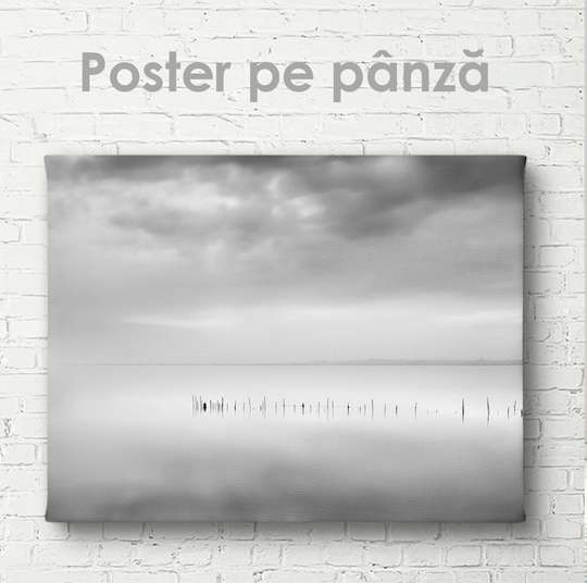 Постер - Серый пейзаж озера, 45 x 30 см, Холст на подрамнике, Природа