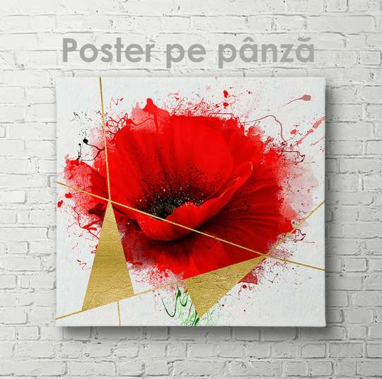Постер - Красный мак, 40 x 40 см, Холст на подрамнике, Цветы