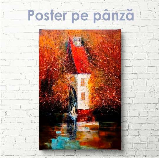 Poster - Water mill painting, 30 x 45 см, Canvas on frame, Nature