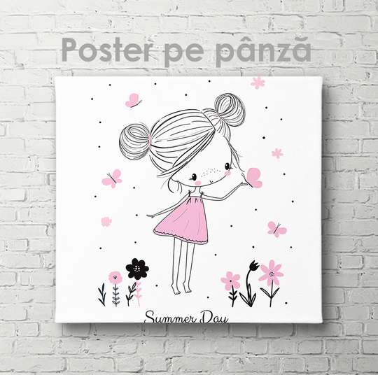 Poster - Girl with flowers, 40 x 40 см, Canvas on frame, For Kids