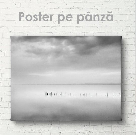 Постер, Серый пейзаж озера, 45 x 30 см, Холст на подрамнике