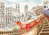 Wall mural in the nursery - Bright train in the city
