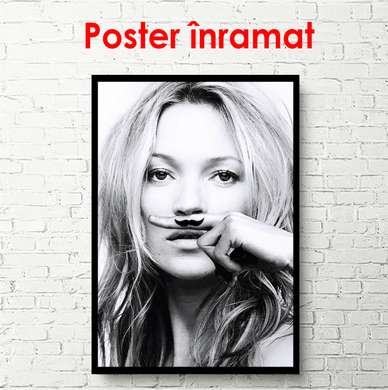 Poster - Portretul lui Kate Moss, alb-negru., 60 x 90 см, Poster înrămat