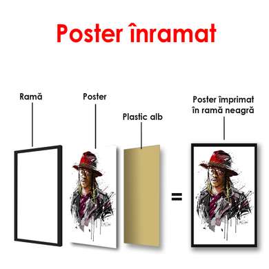 Poster - Portret de cântăreață cu pălărie, 60 x 90 см, Poster înrămat