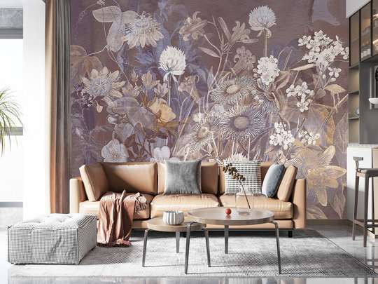 Wall Mural - Flowers on purple background