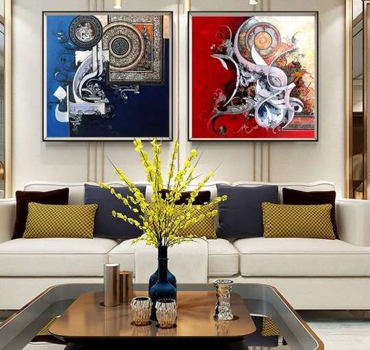 Poster - Abstraction in Chinese style, 80 x 80 см, Framed poster on glass, Sets
