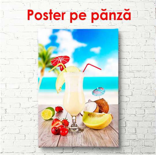 Постер - Молочный коктейль с тропическими фруктами, 60 x 90 см, Постер в раме, Еда и Напитки