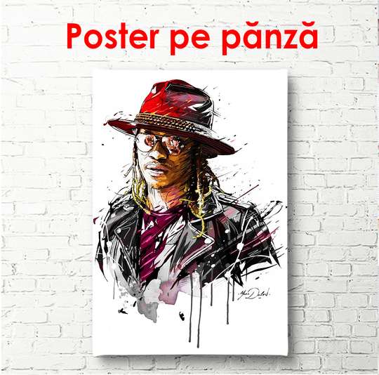 Постер - Портрет певца в шляпе, 60 x 90 см, Постер в раме