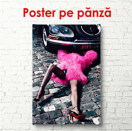 Poster - Girl fixing a car, 30 x 45 см, Canvas on frame, Different