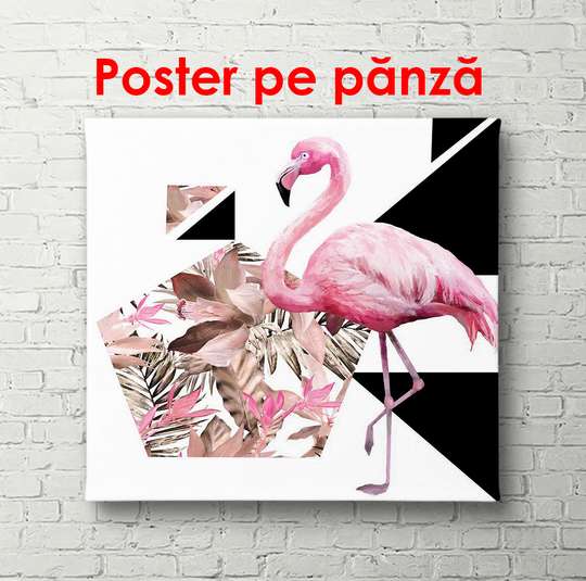Poster - Pink flamingo, 100 x 100 см, Framed poster, Minimalism