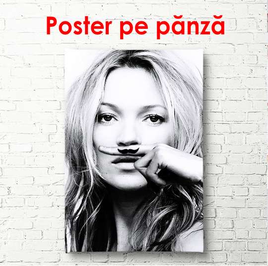 Постер - Портрет Кейт Мосс, черно белый, 60 x 90 см, Постер в раме