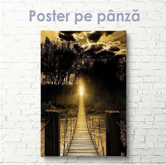 Постер - Деревянный мостик через реку, 30 x 45 см, Холст на подрамнике, Природа