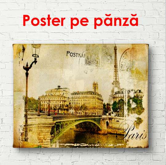 Poster - Retro city with a bridge, 90 x 60 см, Framed poster, Vintage