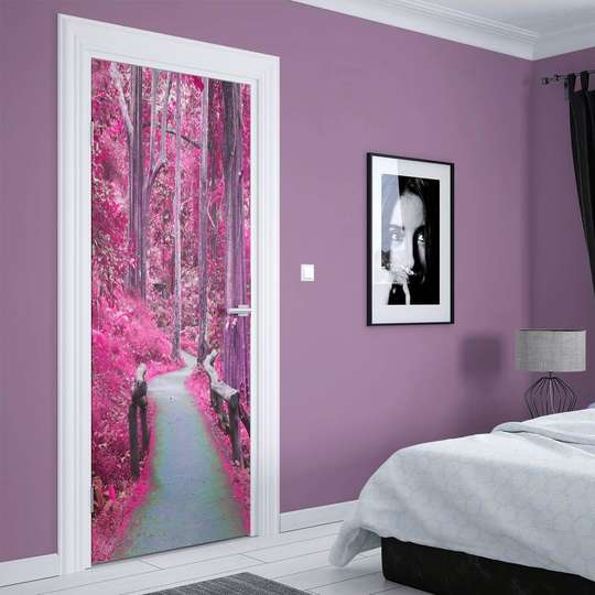 3Д наклейка на дверь, Розовый лес, 60 x 90cm, Наклейка на Дверь