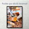 Poster - Cup of coffee and coffee beans, 30 x 60 см, Canvas on frame