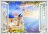 Наклейка на стену - 3D-окно с видом на чудесный пляжный дом, Имитация окна, 130 х 85