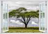 Наклейка на стену - 3D-окно с видом на одинокое дерево, Имитация окна, 130 х 85