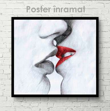 Poster - Sărutul roș- negru, 40 x 40 см, Panza pe cadru