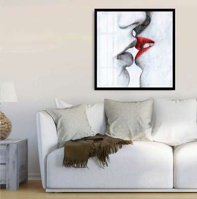 Poster - Black and red kiss, 40 x 40 см, Canvas on frame
