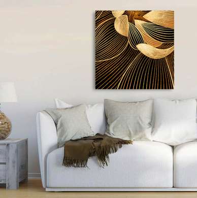 Poster - Golden lines on a black background, 40 x 40 см, Canvas on frame
