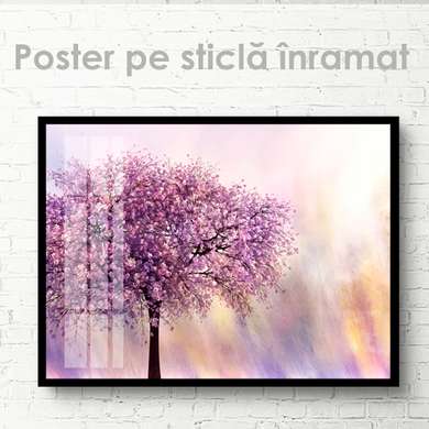 Постер - Copacul cu flori pe un fond abstract, 45 x 30 см, Холст на подрамнике