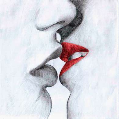 Poster - Sărutul roș- negru, 40 x 40 см, Panza pe cadru