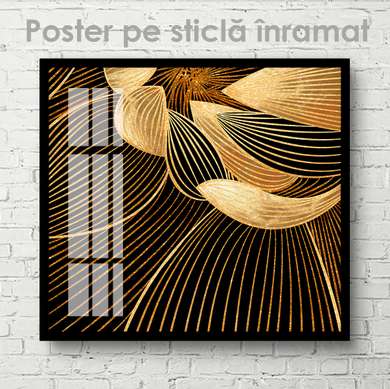 Poster - Linii aurii pe fundal negru, 40 x 40 см, Panza pe cadru