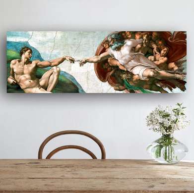 Постер - Сотворение Адама, 90 x 30 см, Холст на подрамнике