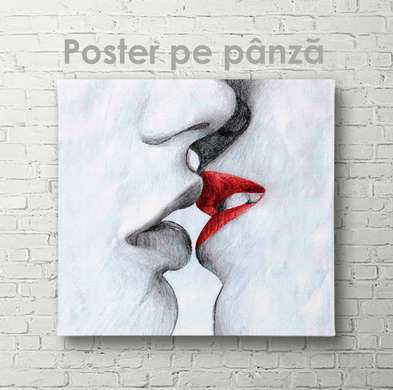 Poster - Black and red kiss, 40 x 40 см, Canvas on frame