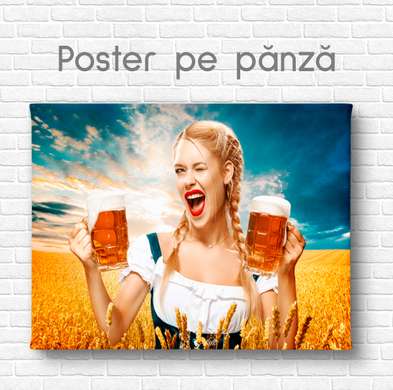 Poster - Fata si halbele de bere, 45 x 30 см, Panza pe cadru