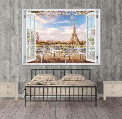 Stickere pentru pereți - Fereastra 3D cu vedere spre o terasă din Franța, 130 х 85