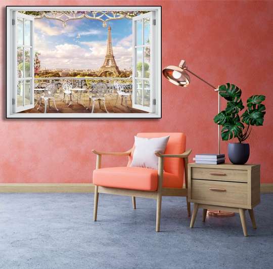 Wall Sticker - 3D window with French terrace view