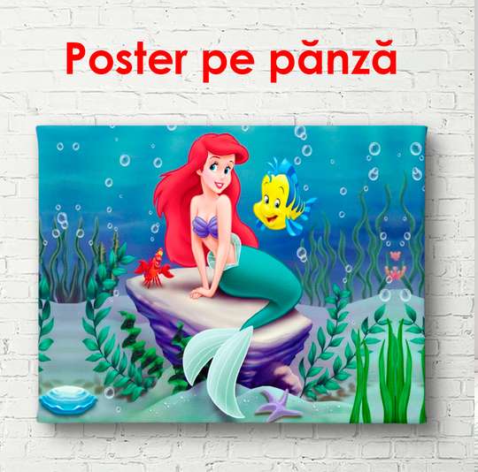 Poster - Little Mermaid on a stone, 90 x 60 см, Framed poster, For Kids