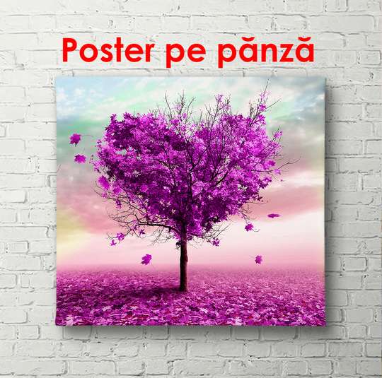 Постер - Красивое розовое дерево в виде сердца, 100 x 100 см, Постер в раме, Ботаника