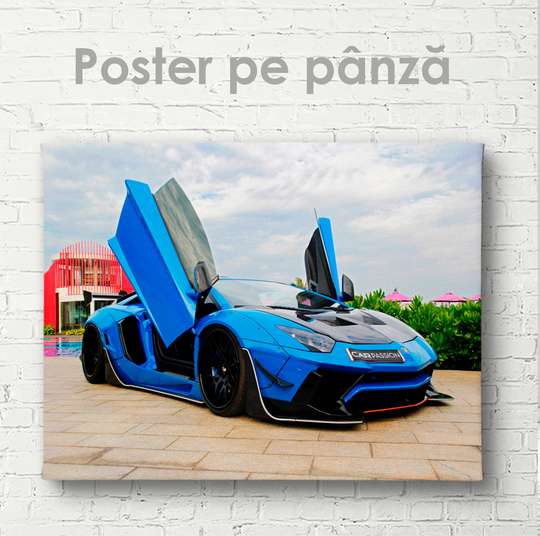 Poster, Lamborghini albastru, 45 x 30 см, Panza pe cadru