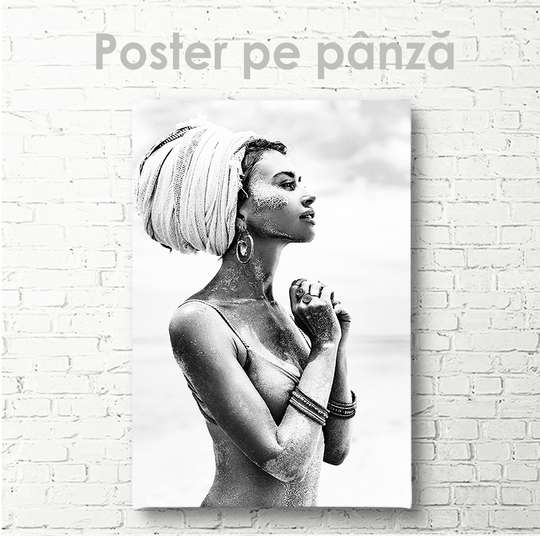 Постер, Черно-белый портрет девушки, 30 x 45 см, Холст на подрамнике